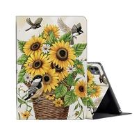 FUYOCWE for iPad Pro 13 Inch Case (M4,7th Generation,2024 Model A2925,A2926,A3007),PU Leather Slim Folding Stand Case for iPad 13" 7th Gen,Auto Sleep Wake Cover-Sunflower Basket & Chickadees
