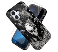 FUYOCWE for iPhone 16 Plus Case,Goth Skull Black White Art Cover,Compatible w/Magsafe,Screen Protector+Dual Layer Shell,Slim Hybrid Magnetic Soft Inner Hard Case for iPhone 16 Plus 6.7"