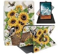FUYOCWE for Kindle Scribe Case (10.2 inch,1st Generation,2022 Release),360 Degree Rotating Stand Smart Cover for Amazon Kindle Scribe 1st Gen 10.2" E-Reader-Sunflower Basket & Chickadees