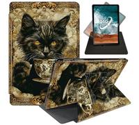 FUYOCWE for Kindle Scribe Case (10.2 inch,1st Generation,2022 Release),360 Degree Rotating Stand Smart Cover for Amazon Kindle Scribe 1st Gen 10.2" E-Reader-Kitty Cat Hold a Cup