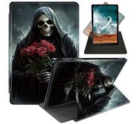 FUYOCWE for Kindle Scribe Case (10.2 inch,1st Generation,2022 Release),360 Degree Rotating Stand Smart Cover for Amazon Kindle Scribe 1st Gen 10.2" E-Reader-Grim Reaper Holding Red Roses