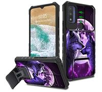 FUYOCWE for Motorola Moto G Pure Case/Moto G Power 2022 Case with Slide Camera Cover,Kickstand+Camera Lens Protector Phone Case for Motorola Moto G Pure 2021 6.5"-Purple Wolves Love Under Moon