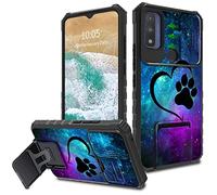 FUYOCWE for Motorola Moto G Pure Case/Moto G Power 2022 Case with Slide Camera Cover,Kickstand+Camera Lens Protector Phone Case for Motorola Moto G Pure 2021 6.5"-Galaxy Dog Pawprint Love
