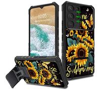 FUYOCWE for Samsung Galaxy S22 Ultra Case with Slide Camera Cover,Heavy Duty Defender Kickstand Camera Lens Protector Phone Case for Samsung Galaxy S22 Ultra 5G 6.8"-Sunflowers Butterflies Painting
