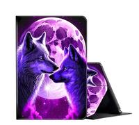 FUYOCWE for Samsung Galaxy Tab E 9.6 Tablet Case (2015 Model SM-T560/T561/T567),Multi-Angle Slim Folio Stand Cover Cases for Samsung Galaxy Tab E/Tab E Nook 9.6-Inch-Purple Wolves Love Under Moon