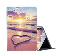 FUYOCWE for Samsung Galaxy Tab S10 Ultra Case & Galaxy S9 Ultra Tablet Case 14.6 inch- Slim Shockproof Shell PU Leather Folio Stand Cover w/Auto Sleep Wake-Pink Sea Beach Love Heart