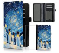 FUYOCWE Leather Checkbook Cover for Men Women Checkbook Covers Personal Checks Card Register Holder Wallet W/RFID Blocking & Pen Holder-Penguins with Rotating Starry Sky