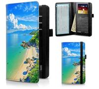 FUYOCWE Leather Checkbook Covers for Men Women Check book Holder Cover Wallets for Personal Checkbook Duplicate Checks with RFID Blocking & Elastic Strap-Hawaii Sea Beach, Hawaii Sea Beach, Classic