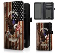 FUYOCWE Leather Checkbook Covers for Men Women Check book Holder Cover Wallets for Personal Checkbook Duplicate Checks with RFID Blocking & Elastic Strap, Eagle on American Flag, Classic