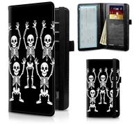 FUYOCWE Leather Checkbook Covers for Men Women Check book Holder Cover Wallets for Personal Checkbook Duplicate Checks with RFID Blocking & Elastic Strap-Skeletones Dance, Skeletones Dance, Classic