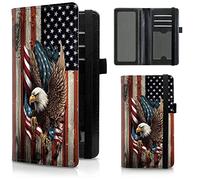 FUYOCWE Leather Checkbook Covers for Men Women Check Book Holder Cover Wallets for Personal Checkbook Duplicate Checks with RFID Blocking & Elastic Strap, Bald Eagle with Flag, Classic