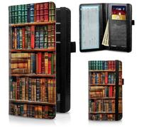 FUYOCWE Leather Checkbook Covers for Men Women Check book Holder Cover Wallets for Personal Checkbook Duplicate Checks with RFID Blocking & Elastic Strap-BookShelf, BookShelf, Classic