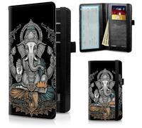 FUYOCWE Leather Checkbook Covers for Men Women Check book Holder Cover Wallets for Personal Checkbook Duplicate Checks with RFID Blocking & Elastic Strap-Elephant God of Indian Wisdom, Elephant God of