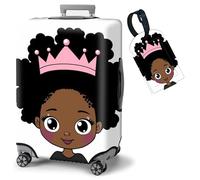 FUYOCWE Luggage Covers for Suitcase TSA Approved,Elastic Washable Suitcase Cover Protector, Luggage Cover Sleeve Wrap for 19-32 Inches Suitcase Travel Accessories, Kawaii Black girl with crown, XL