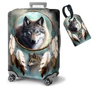 FUYOCWE Luggage Covers for Suitcase TSA Approved,Elastic Washable Suitcase Cover Protector, Luggage Cover Sleeve Wrap for 19-32 Inches Suitcase Travel Accessories, Wolf in a Dream Catcher, S (for 19