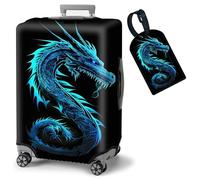 FUYOCWE Luggage Covers for Suitcase TSA Approved,Elastic Washable Suitcase Cover Protector, Luggage Cover Sleeve Wrap for 19-32 Inches Suitcase Travel Accessories, Blue neon dragon, L (for 26"-29
