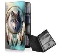 FUYOCWE Passport Wallet,RFID Blocking Passport Holder Case for Travel,PU Leather Passport Book Cover Bi-fold Travel Document 8 Card Holder Wallet for Women Men-A Dream Catcher Wolf, A Dream Catcher