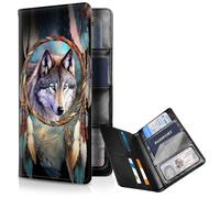 FUYOCWE Passport Wallet,RFID Blocking Passport Holder Case for Travel,PU Leather Passport Book Cover Bi-fold Travel Document 8 Card Holder Wallet for Women Men, Dream Catcher Wolves, Classic