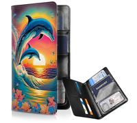 FUYOCWE Passport Wallet,RFID Blocking Passport Holder Case for Travel,PU Leather Passport Book Cover Bi-fold Travel Document 8 Card Holder Wallet for Women Men, Dolphins Jump in the Sunset, Classic
