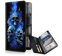 FUYOCWE Passport Wallet,RFID Blocking Passport Holder Case for Travel,PU Leather Passport Book Cover Bi-fold Travel Document 8 Card Holder Wallet for Women Men, Blue Fire Skulls Gothic Art, Classic