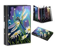 FUYOCWE RFID Credit Card Holder,Small Metal Credit Card Case Wallet,Slim Mini Business Card Holder Organizer Hard ID Case Security wallet for Men Women, Dragonfly on the Daisies Florals