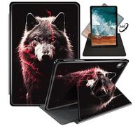 FUYOCWE Rotating Case for Samsung Galaxy Tab A9 8.7 Inch Tablet 2023 Model SM-X110/X115/X117, 360 Degree Swivel Stand Smart Flip Cover Case for Samsung Tab A9 8.7"-Wolf with Red Glowing