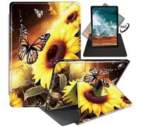 FUYOCWE Rotating Case for Samsung Galaxy Tab A9 Plus 2023 Model (SM-X210/X216/X218), 360 Degree Swivel Stand Smart Flip Cover Case for Samsung Tab A9+/A9 Plus 10.9"-Butterfly Fly on Sunflower