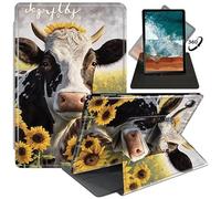 FUYOCWE Rotating Case for Samsung Galaxy Tab A9 Plus 2023 Model (SM-X210/X216/X218), 360 Degree Swivel Stand Smart Flip Cover Case for Samsung Tab A9+/A9 Plus 10.9"-A Cow in The Sunflowers Field