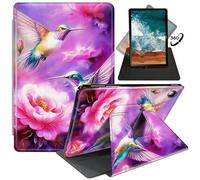 FUYOCWE Rotating Case for Samsung Galaxy Tab A9 Plus 2023 Model (SM-X210/X216/X218), 360 Degree Swivel Stand Smart Flip Cover Case for Samsung Tab A9+/A9 Plus 10.9"-Hummingbirds and Pink Flowers