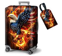 FUYOCWE Suitcase Covers for Luggage Tsa Approved, Washable Elastic Travel Luggage Cover Protector with Baggage Tag, Fits 19-32 inch Suitcase, American Eagle Rebirth of Fire, S (for 19"-21" Suitcase)