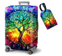 FUYOCWE Suitcase Covers for Luggage Tsa Approved, Washable Elastic Travel Luggage Cover Protector with Baggage Tag, Fits 19-32 inch Suitcase, Glass Style Colorful Life Tree, L (for 26"-28" Suitcase)