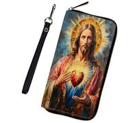 FUYOCWE Wristlet Wallet for Women,RFID Blocking Leather Zip Around Wallet Large Capacity Phone Credit Card Holder Ladies Clutch Long Purse -Sacred Heart of Jesu