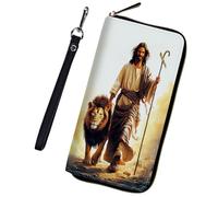 FUYOCWE Wristlet Wallet for Women,RFID Blocking Leather Zip Around Wallet Large Capacity Phone Credit Card Holder Ladies Clutch Long Purse -Jesus Christ, the Lion of Judah