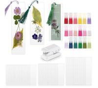 Fuyoooo 101 Pcs DIY Bookmark Making Kit 3 Sizes Bookmark Laminating Pouches 5 Mil Hot Laminator Sleeves with Rainbow Tassels and Puncher Fit Most Pouch Laminating Machines