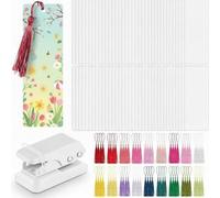 Fuyoooo 101 Pcs DIY Bookmark Making Kit Bookmark Laminating Pouches 5 Mil Hot Laminator Sleeves with Rainbow Tassels and Puncher Fit Most Pouch Laminating Machines Easter Gift(2.36 x 6.3 Inch)