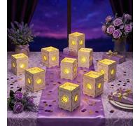 Fuyoooo 12 Set Wooden Lantern with LED Candles Princess Sun Centerpieces for Table Decor LED Lights with Sun Wooden Bags Battery Operation for Princess Wedding Party Halloween Christmas Decoration