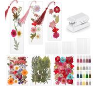 Fuyoooo 176 Pcs Pressed Flower Bookmark Kit,Rainbow Colors,3 Size