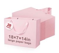 Fuyoooo 20 Pcs 18 x 7 x 14 Extra Large Kraft Paper Gift Bags, Light Pink | Satin Ribbon Handles,Heavy Duty, Reusable Kraft Paper Gift Paper Sacks Bulk, Wedding Party Favors, Retail Shopping Grocery