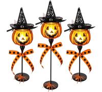 Fuyoooo 3 Set Halloween Candle Holders DIY Halloween Decorations Set Include Grimace Tealight Votive Candlestick Holders, LED Candle, Witch Hat, Spider, Ribbon to Create a Thrilling Atmosphere