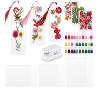 Fuyoooo 50 Pcs Dried Flower Bookmark Making Kit, DIY Pressed Flower Transparent Bookmark Laminating Pouches DIY Projects Party Favor Gift Tag Bulk for Book Lovers(Rainbow Colors)