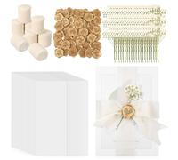 Fuyoooo 50 Sets Wedding Invitations Wraps Set Pre Folded Vellum Jackets for 5 x 7 Invitations Self Adhesive Gold Wax Seal Stickers Dried Baby's Breath Flowers Chiffon Silk Ribbon for Craft DIY