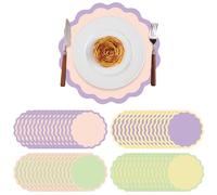 Fuyoooo 60 Pcs Pastel Paper Placemats Pastel Place Mats Valentine Decoration Placemat 13 Inch Disposable Scalloped Colorful Round Table Decorative Colors Mats for Wedding Bridal Party Shower Banquet