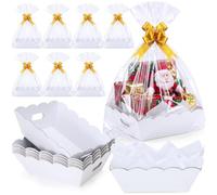 Fuyoooo 8 Pack White Baskets for Gifts Empty to Fill, Sturdy 10" x 12" Scalloped Edged Empty Gift Basket Kit Bulk with Handles, 8 Wrap Bags, 16 Tissue Paper and 8 Bows for Wedding Party