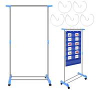 Fuyoooo Adjustable Pocket Chart Stand Stainless Steel Expandable Chart Stand with Casters Rolling Anchor Chart Holder with 5 Rings for Classroom Home Educational Tools, Adjustable to 63 Inch (Blue)