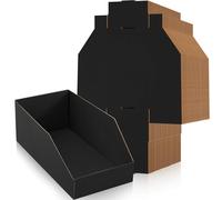 Fuyoooo Cardboard Storage Bins Pack of 30 Open Top Bin Boxes 12 x 6 x 4.5 Inches Corrugated Shelf Organizer Bins for Pantry, Parts, Garage, Snacks, Bottles, Cans or Warehouse Home Cubby, Black