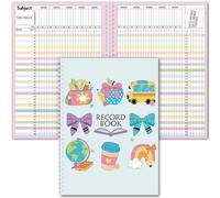 Fuyoooo Teacher Record Book Teacher Grade Books 2026-2027 Spiral Bound Record Planner 2026 Class Grade Book Office Favors for Classroom Attendance Decoration Double Sided(Blue, Bow)