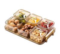 FuyoSegen 6 Clear Bowls Set with Gold Metal Rack, Condiment Dishes Serving Bowls Buffet Server Food Display Relish Tray for Appetizers/Candy/Nuts/Cookies/Party Food/Chips and Dip