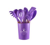 FUYTERY 11 Pcs Kitchen Silicone Cooking Utensil Heat Resistant Stainless Steel Cookware Spoon Shovel Set (Purple)