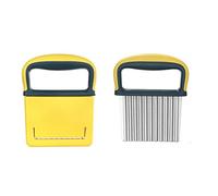 FUYTERY Crinkle Cutter Stainless Steel Serrator Wave Wolf Tooth Fries Chopping Knife (Yellow)