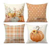 FUYUCHEN Happy Fall Pillow Covers 18x18 Inch Hello Pumpkin Polka Dots Buffalo Plaid Throw Pillow Cases for Autumn Holiday Seasonal Farmhouse Decorations Sofa Couch Set of 4